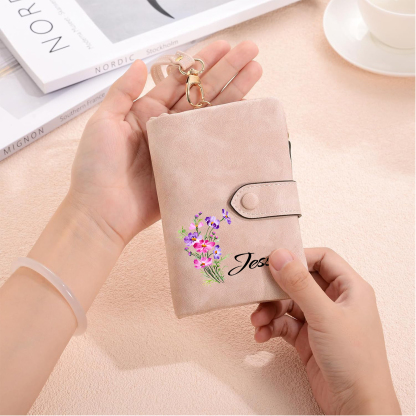 Personalised Leather Wallet for Women with 1 Name & Birthday Flower A Thoughtful Gift for Her-Jessemade AU