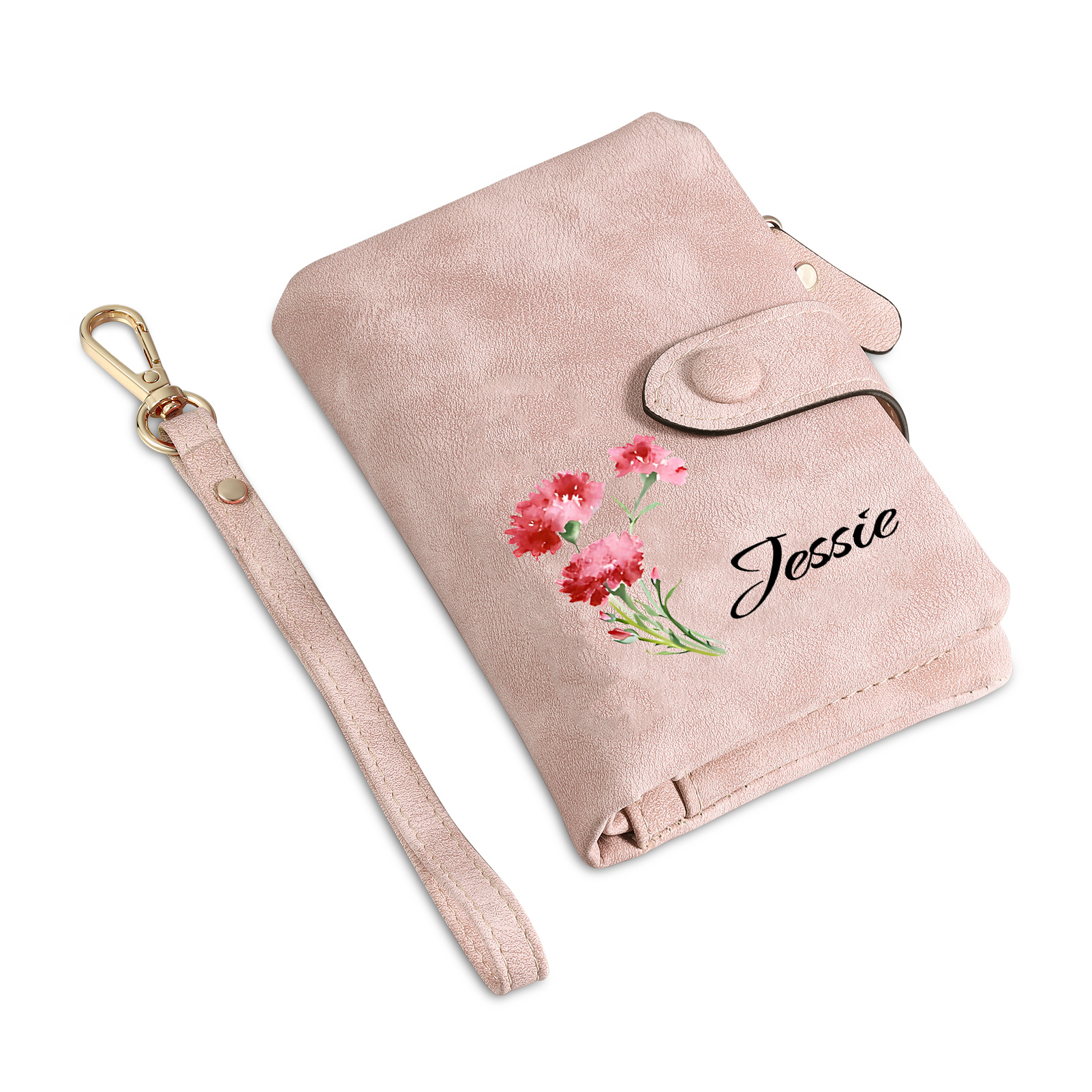 Personalised Leather Wallet for Women with 1 Name & Birthday Flower A Thoughtful Gift for Her-Jessemade AU