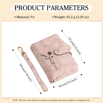 Personalised Leather Wallet for Women with 2 Names & Birthday Flowers A Thoughtful Gift for Her-Jessemade AU