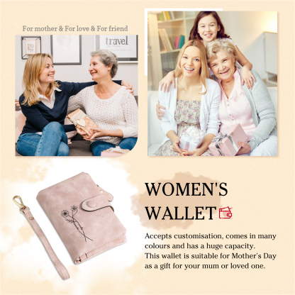Personalised Leather Wallet for Women with 2 Names & Birthday Flowers A Thoughtful Gift for Her-Jessemade AU