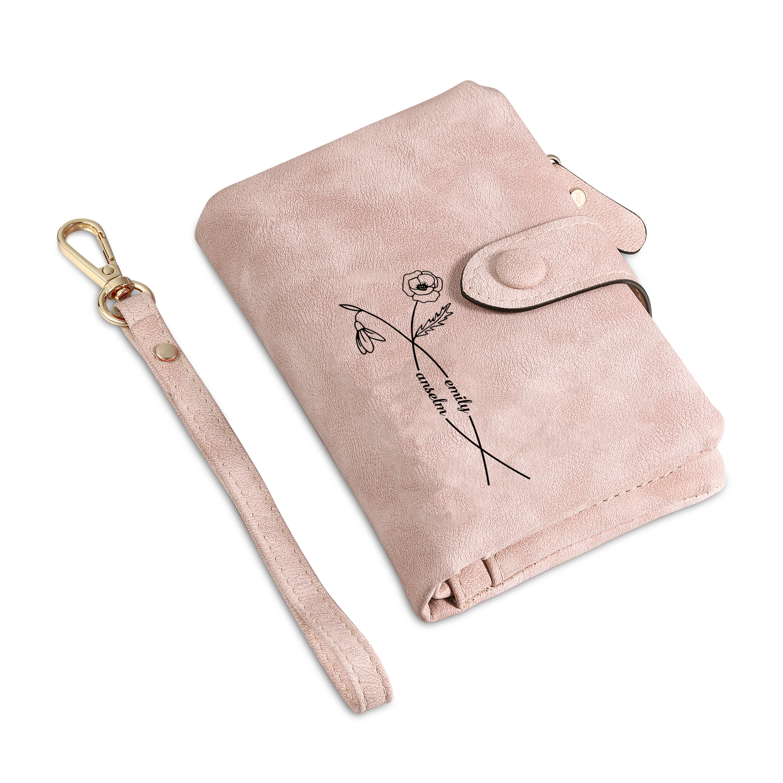 Personalised Leather Wallet for Women with 2 Names & Birthday Flowers A Thoughtful Gift for Her-Jessemade AU