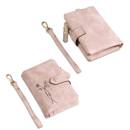 Personalised Leather Wallet for Women with 2 Names & Birthday Flowers A Thoughtful Gift for Her-Jessemade AU