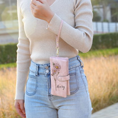 Personalised Women Wallet Custom Birth Flower Name Valentines Day Gift