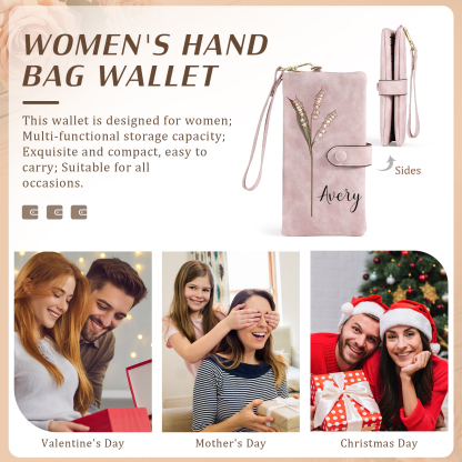 Personalised Women Wallet Custom Birth Flower Name Valentines Day Gift