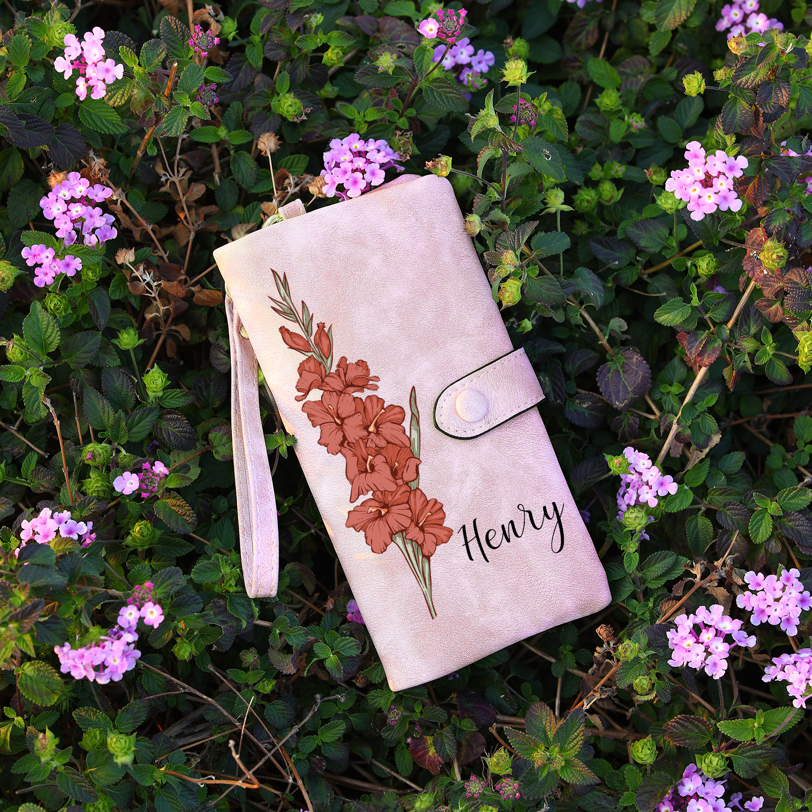 Personalised Women Wallet Custom Birth Flower Name Valentines Day Gift