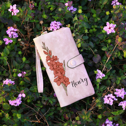 Personalised Women Wallet Custom Birth Flower Name Valentines Day Gift