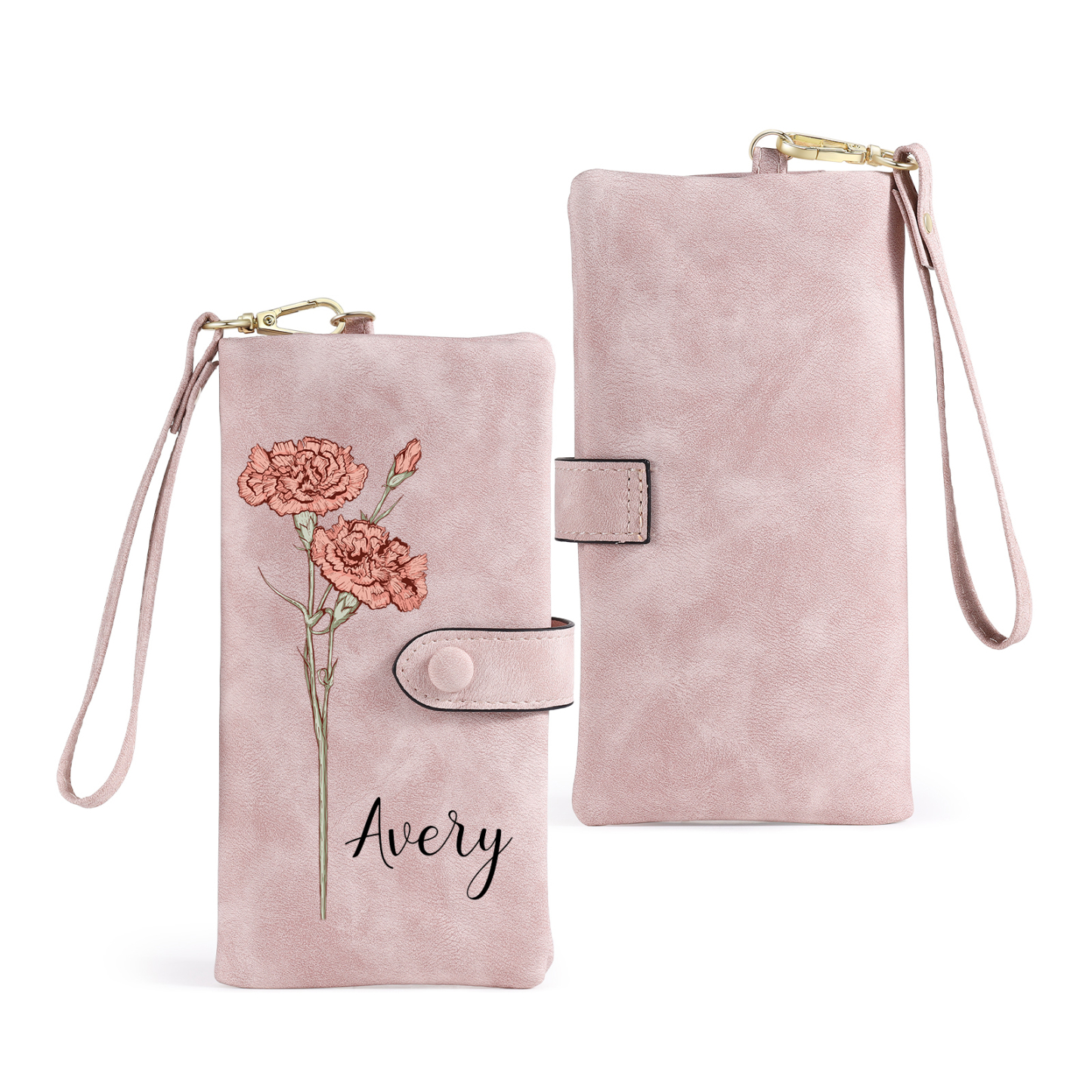 Personalised Women Wallet Custom Birth Flower Name Valentines Day Gift