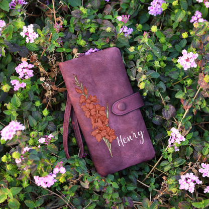 Personalised Women Wallet Custom Birth Flower Name Valentines Day Gift