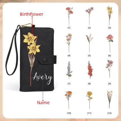 Personalised Women Wallet Custom Birth Flower Name Valentines Day Gift