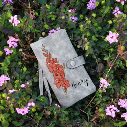 Personalised Women Wallet Custom Birth Flower Name Valentines Day Gift