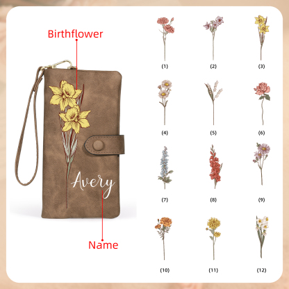 Personalised Women Wallet Custom Birth Flower Name Valentines Day Gift