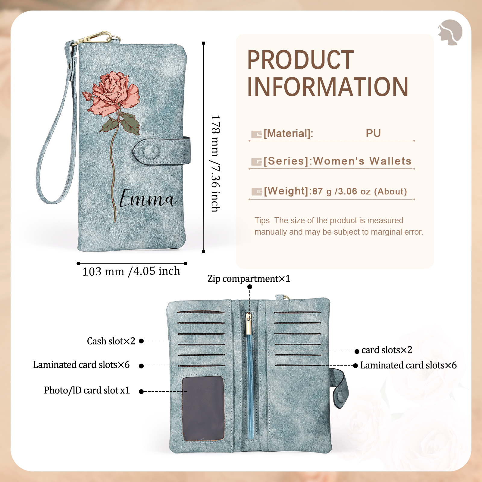 Personalised Women Wallet Custom Birth Flower Name Valentines Day Gift