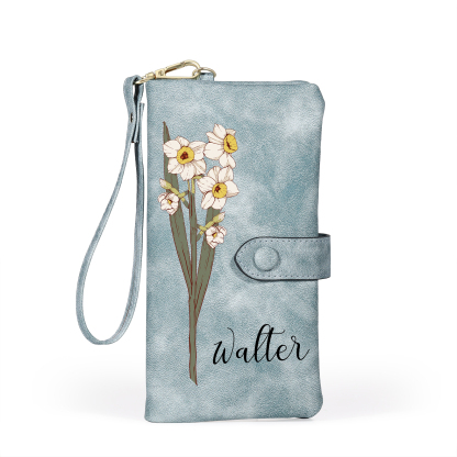 Personalised Women Wallet Custom Birth Flower Name Valentines Day Gift