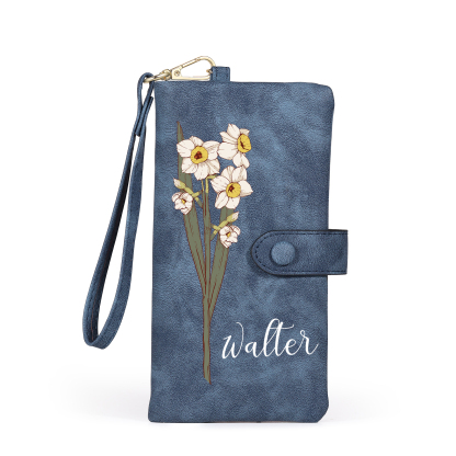 Personalised Women Wallet Custom Birth Flower Name Valentines Day Gift