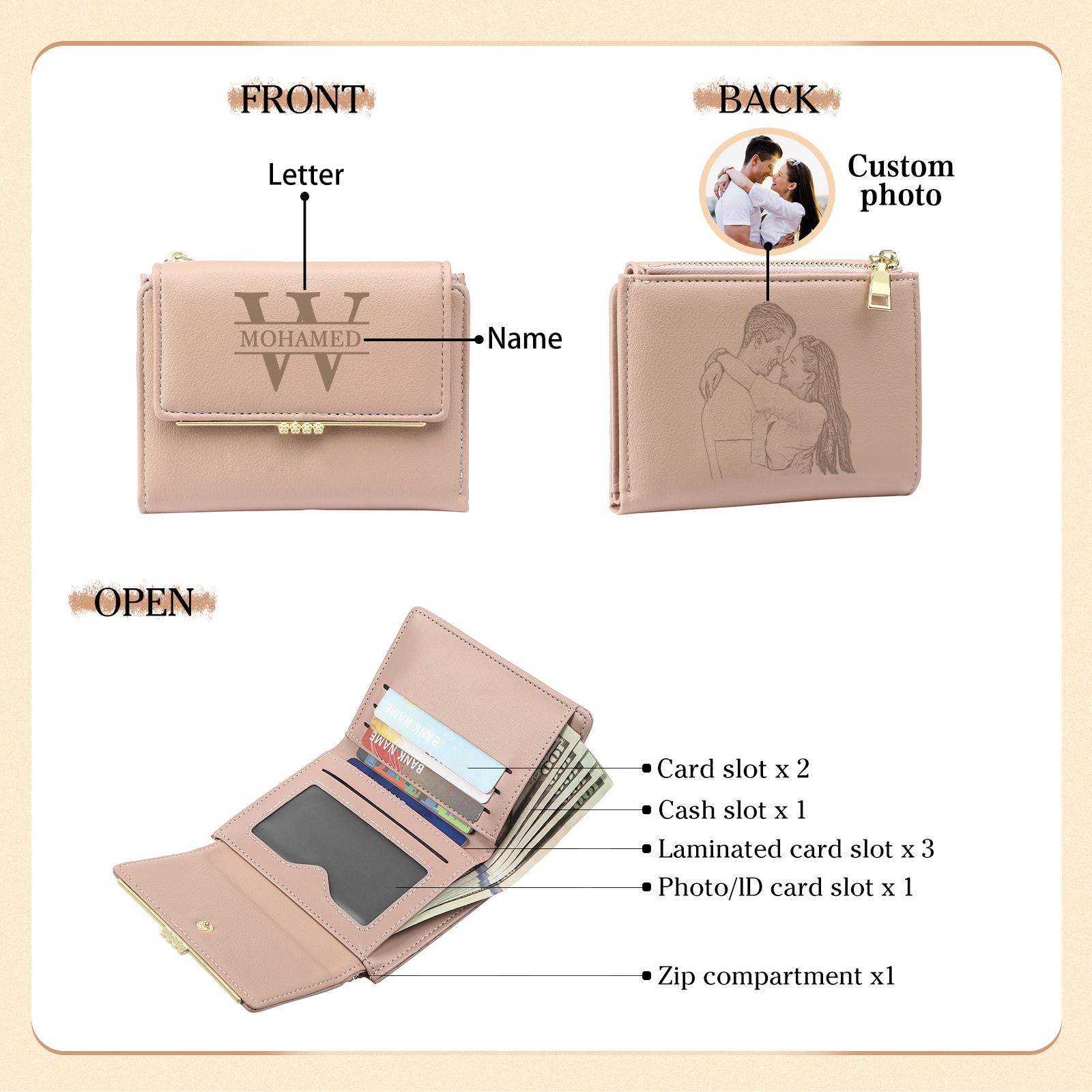 Personalised Women Wallet Custom Photo Name Letter Gift for Her Valentines day