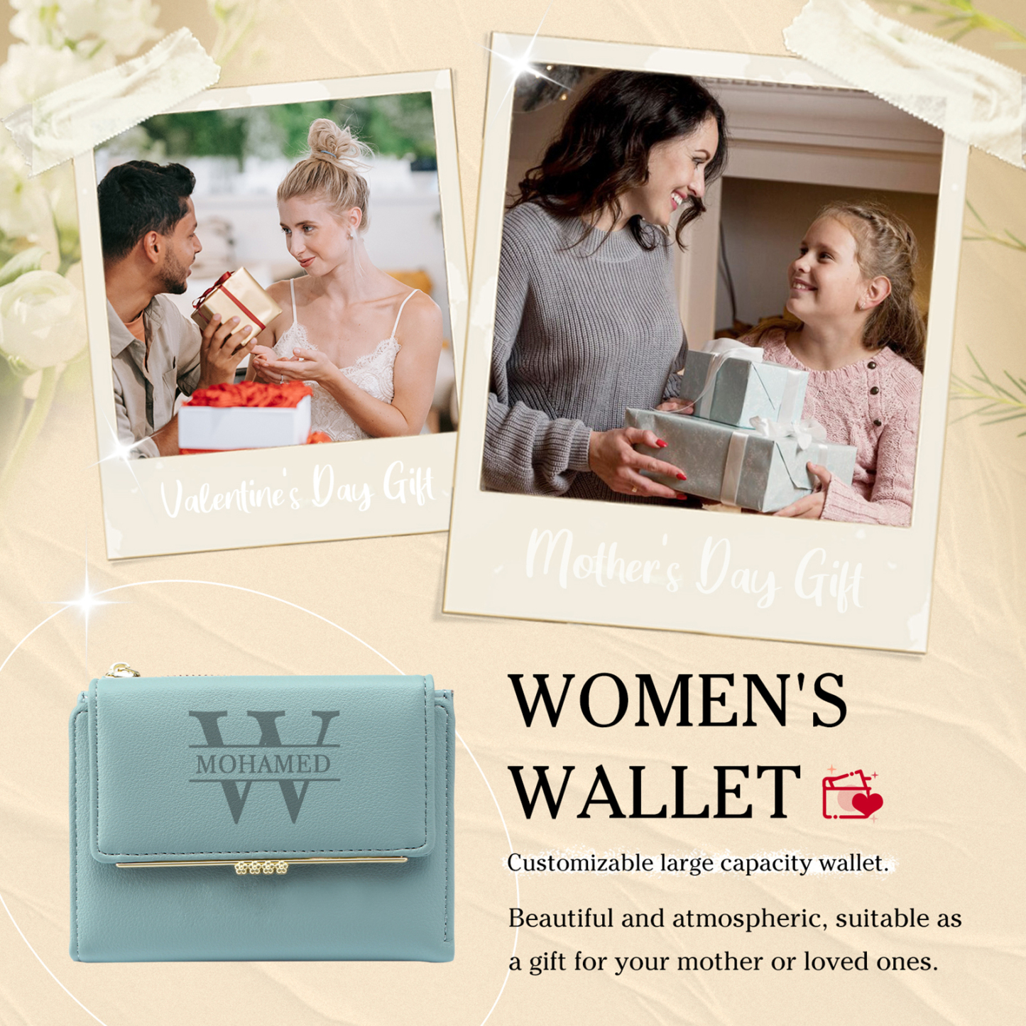 Personalised Women Wallet Custom Photo Name Letter Gift for Her Valentines day