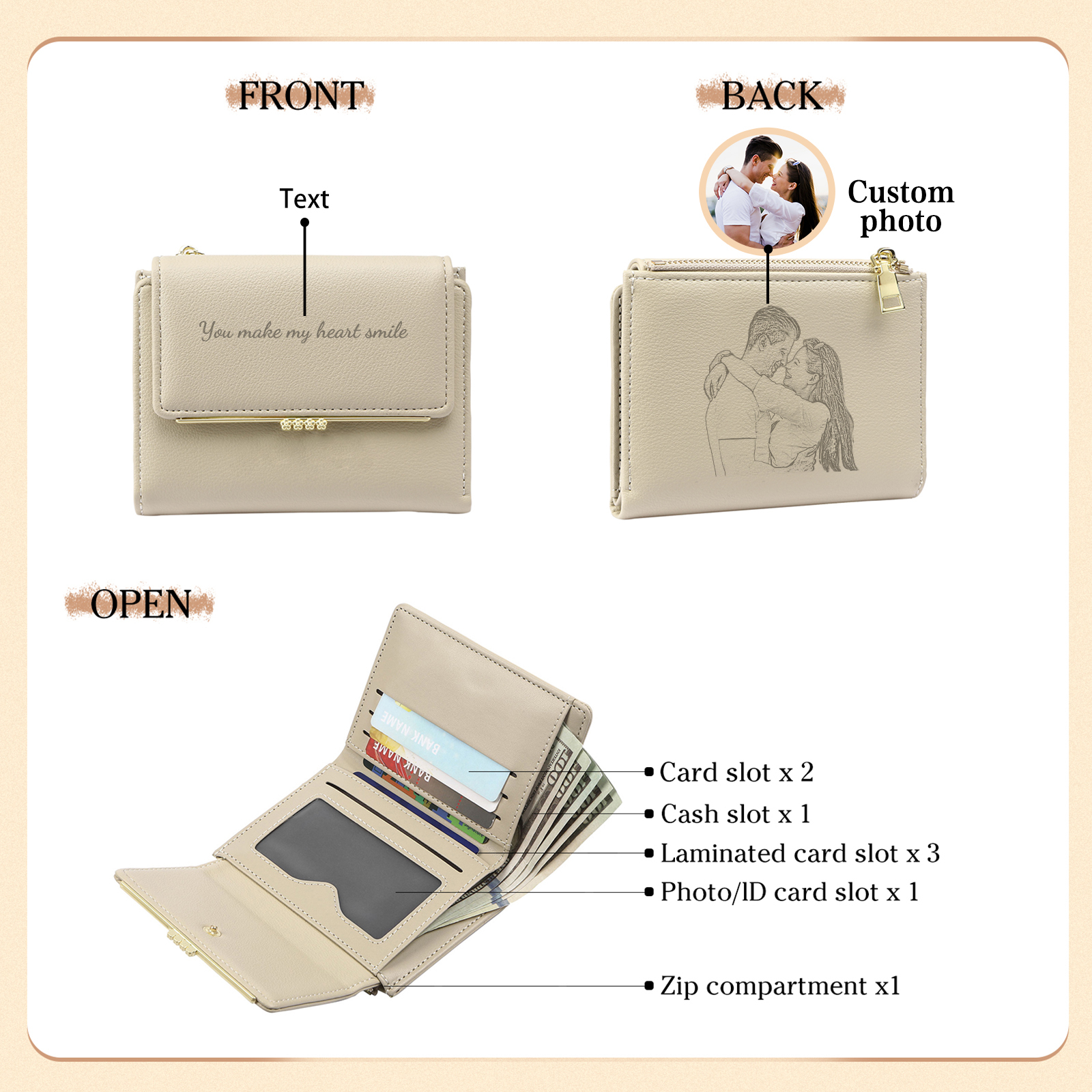 Personalised Women Wallet Custom Photo Text Gift for Her