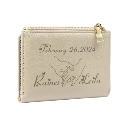 Personalised Women Wallet Custom Date Names with Holding Hands Design Gift For Her