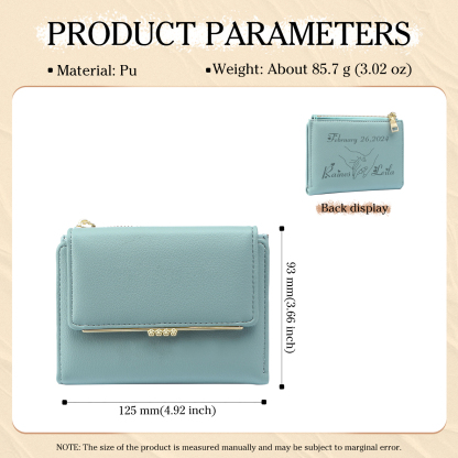 Personalised Women Wallet Custom Date Names with Holding Hands Design Gift For Her