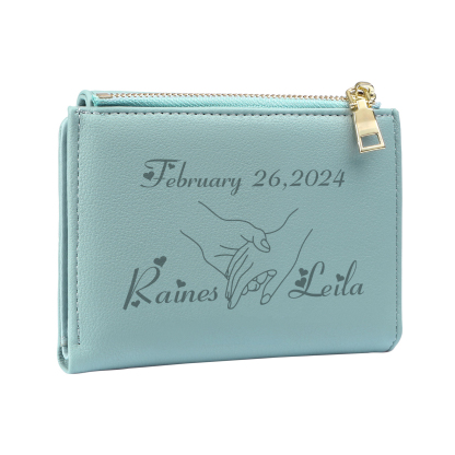 Personalised Women Wallet Custom Date Names with Holding Hands Design Gift For Her