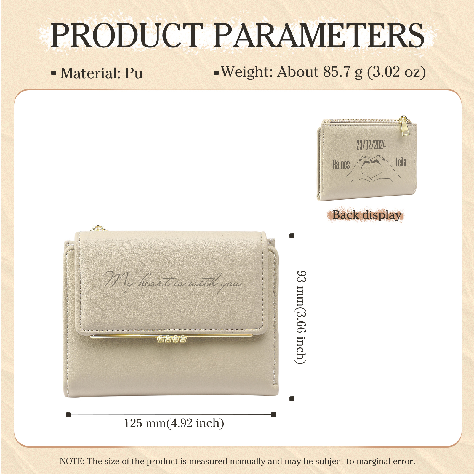 Personalised Women Wallet Custom Text Names Date Heart Hand Valentines Day Gift