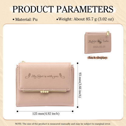Personalised Women Wallet Custom Text Names Date Gift for Her