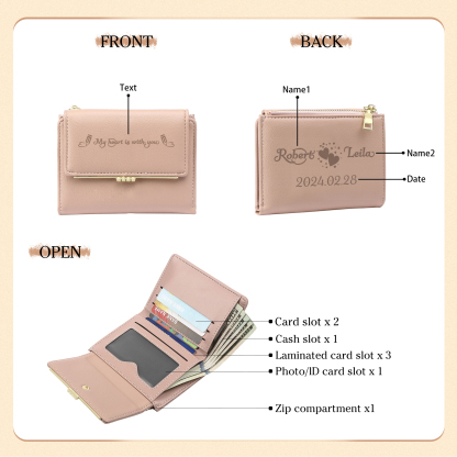 Personalised Women Wallet Custom Text Names Date Gift for Her