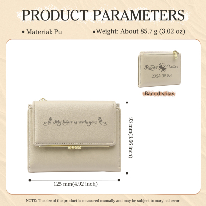 Personalised Women Wallet Custom Text Names Date Gift for Her
