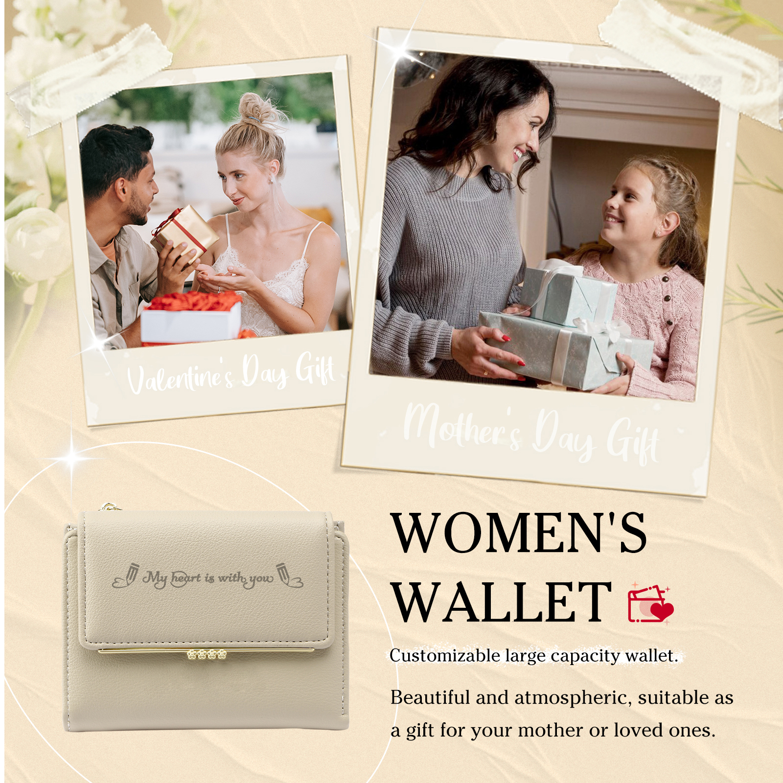 Personalised Women Wallet Custom Text Names Date Gift for Her