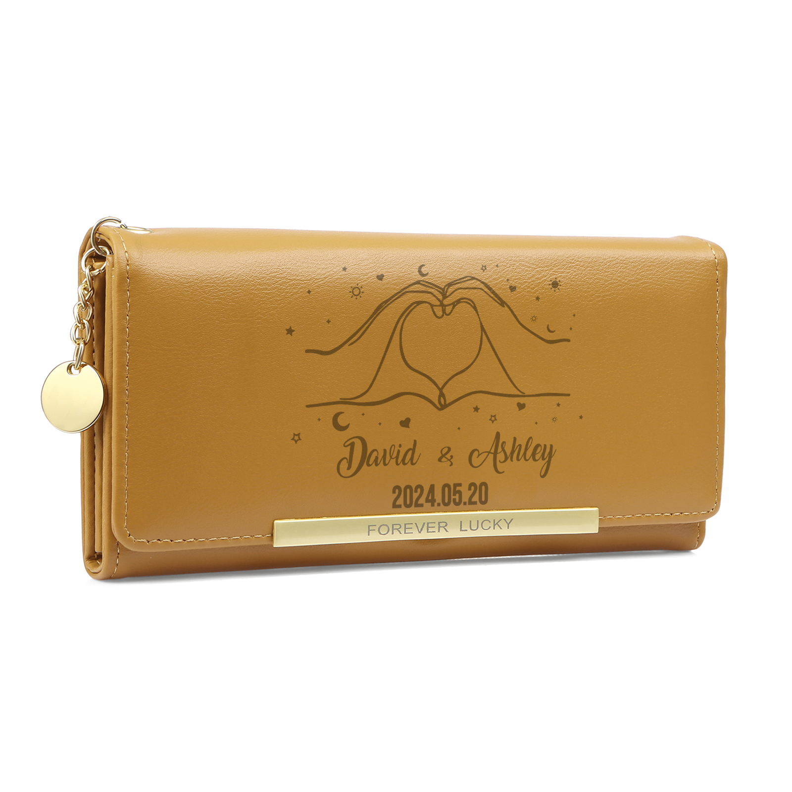 Personalised PU Leather Wallet Two Hands Make a Heart Women's Custom 1 Photo 2 Names 1Date Purse Gift for Her