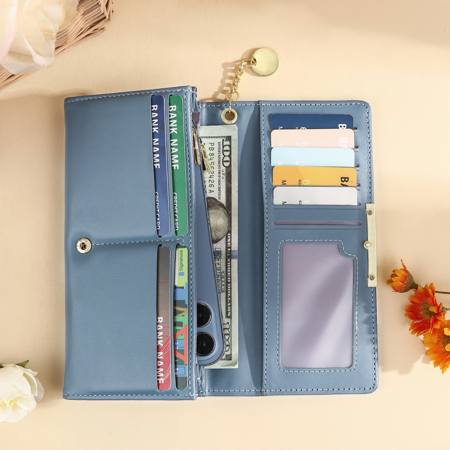 Personalised PU Leather Wallet Two Hands Make a Heart Women's Custom 1 Photo 2 Names 1Date Purse Gift for Her