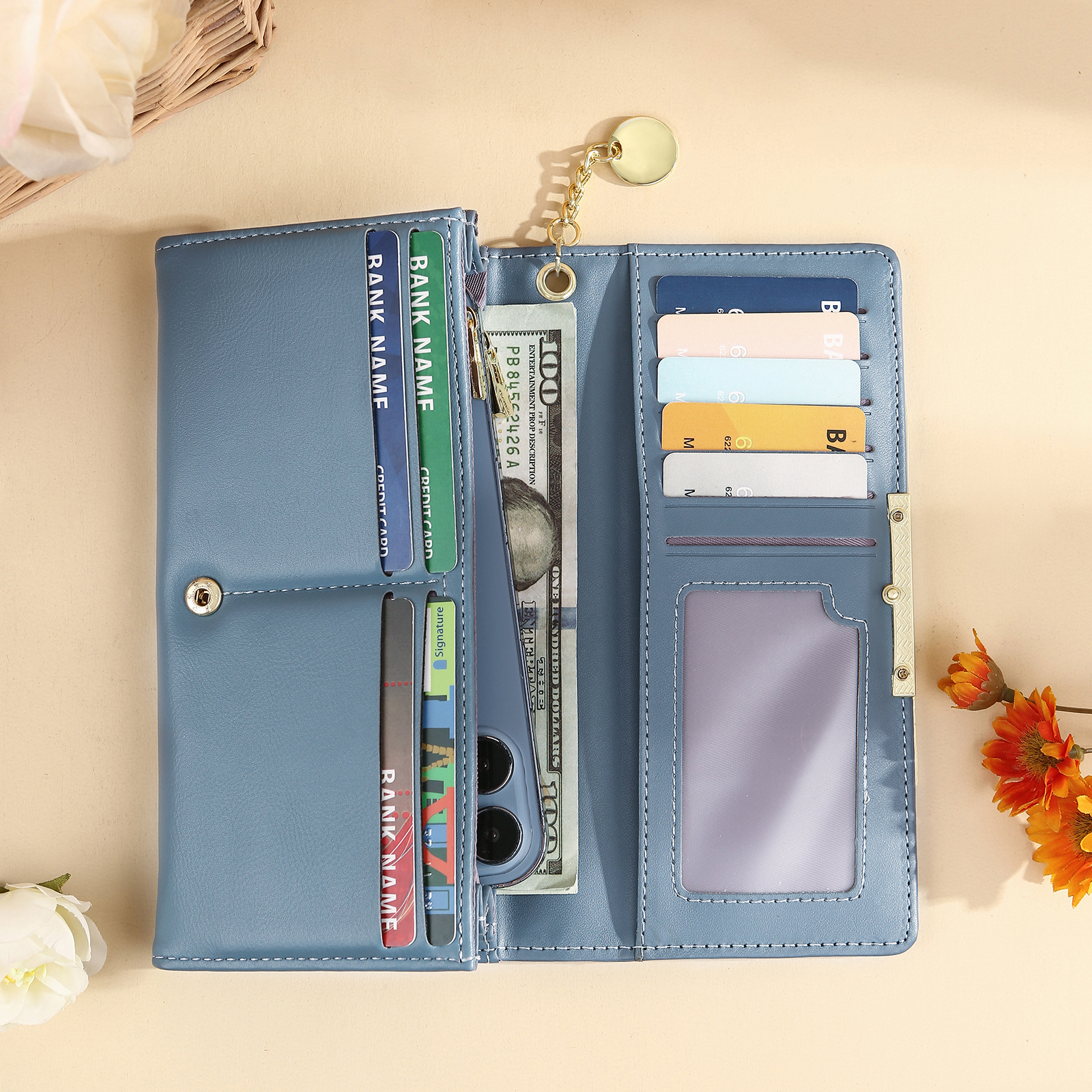 Personalised PU Leather Wallet Two Hands Make a Heart Women's Custom 1 Photo 2 Names 1Date Purse Gift for Her