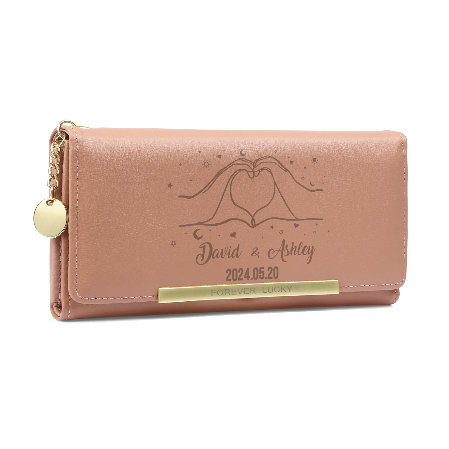 Personalised PU Leather Wallet Two Hands Make a Heart Custom 1 Photo 2