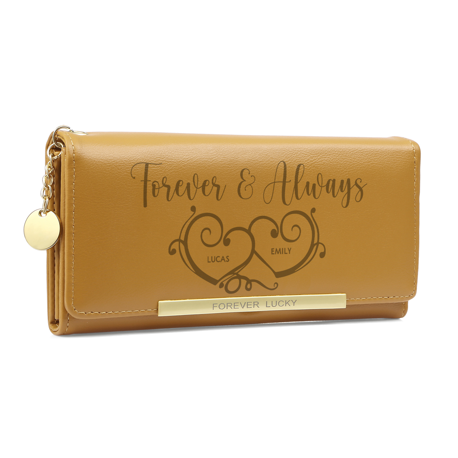 Personalised PU Leather Wallet Two Hearts Custom 1 Photo 2 Names 1 Text Womens Purse Gift for Her