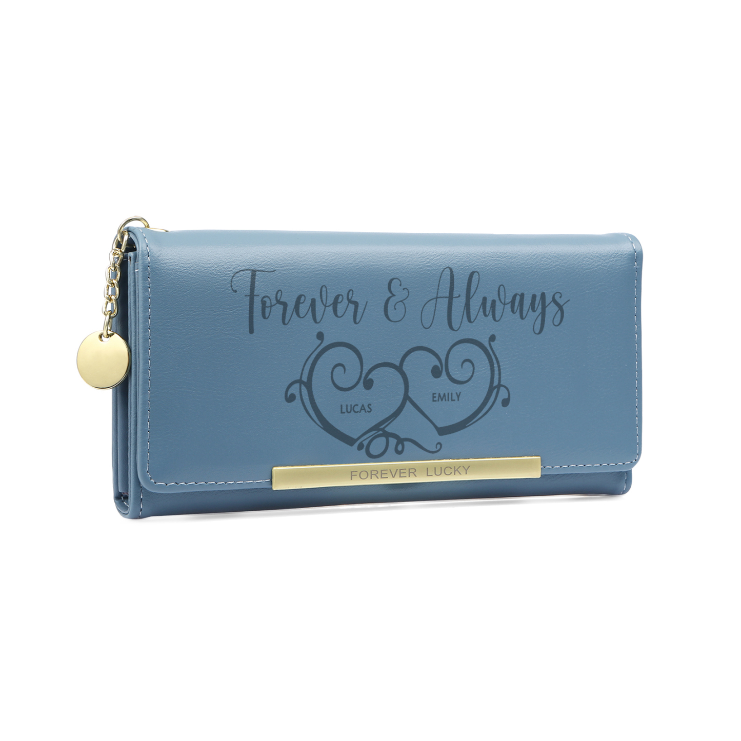 Personalised PU Leather Wallet Two Hearts Custom 1 Photo 2 Names 1 Text Womens Purse Gift for Her