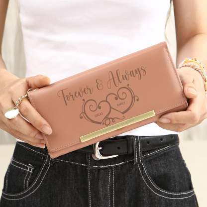 Personalised PU Leather Wallet Two Hearts Custom 1 Photo 2 Names 1 Text Womens Purse Gift for Her