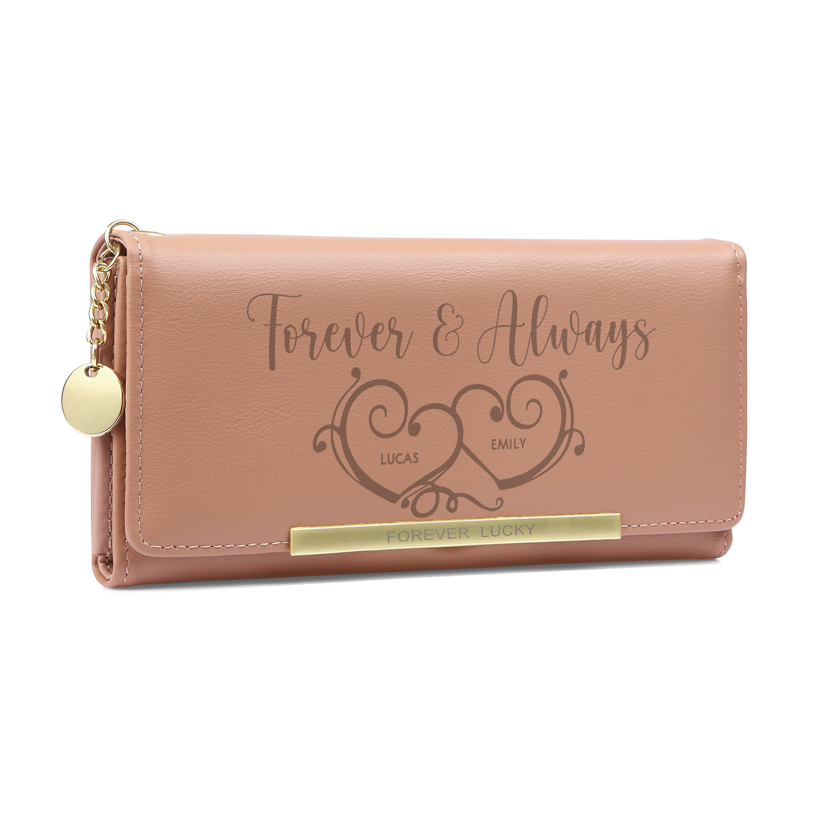 Personalised PU Leather Wallet Two Hearts Custom 1 Photo 2 Names 1 Text Womens Purse Gift for Her