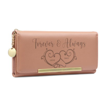Forever Always Personalised PU Leather Wallet Two Hearts Custom 1 Phot