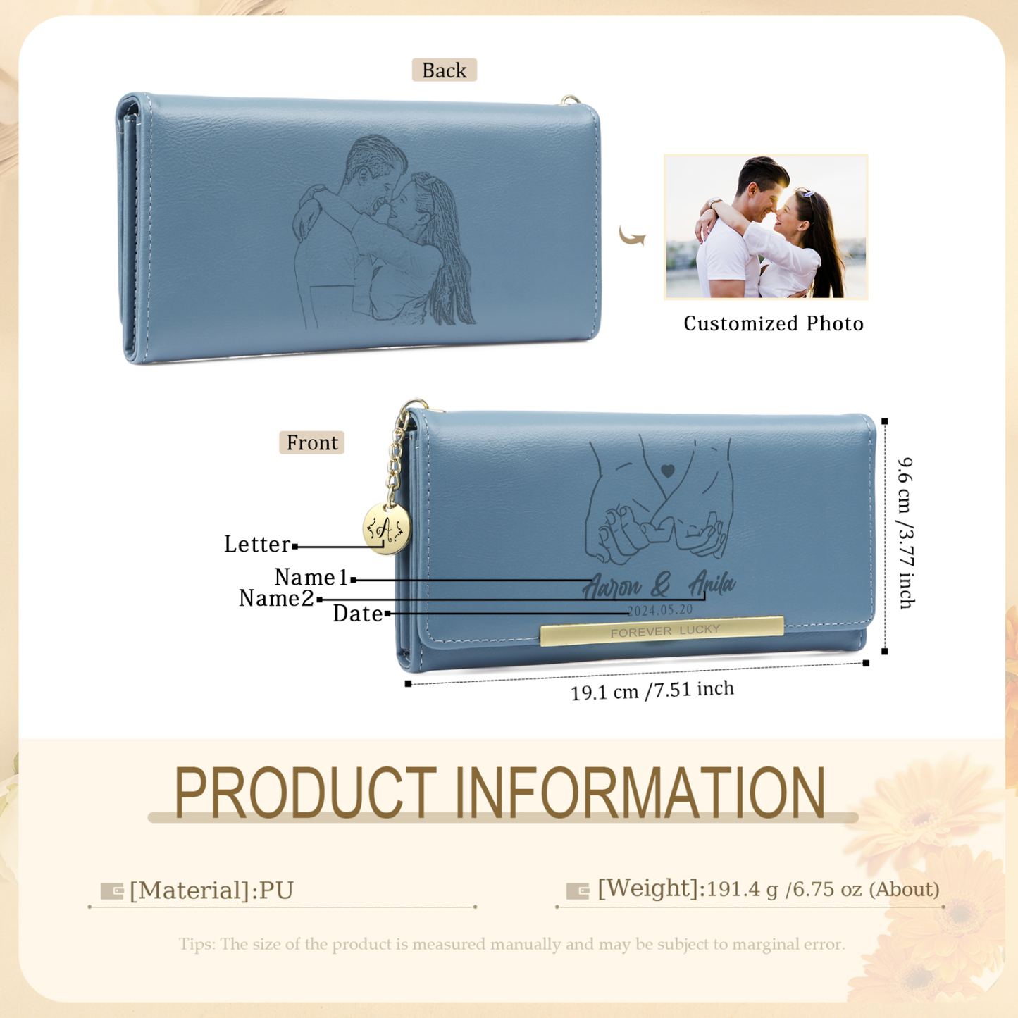 Personalised PU Leather Wallet Pinky Promise Women's Purse Custom 1 Photo 2 Names 1 Letter 1 Date Womens Purse Gift for Her