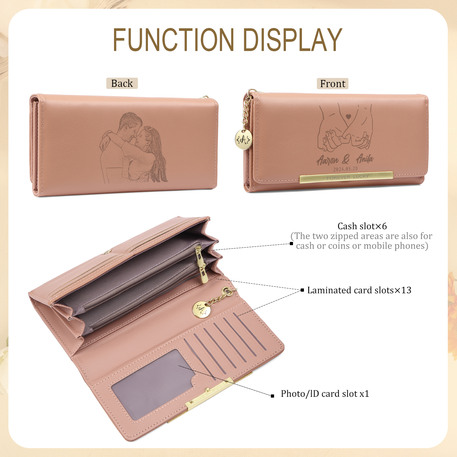 Personalised PU Leather Wallet Pinky Promise Women's Purse Custom 1 Photo 2 Names 1 Letter 1 Date Womens Purse Gift for Her