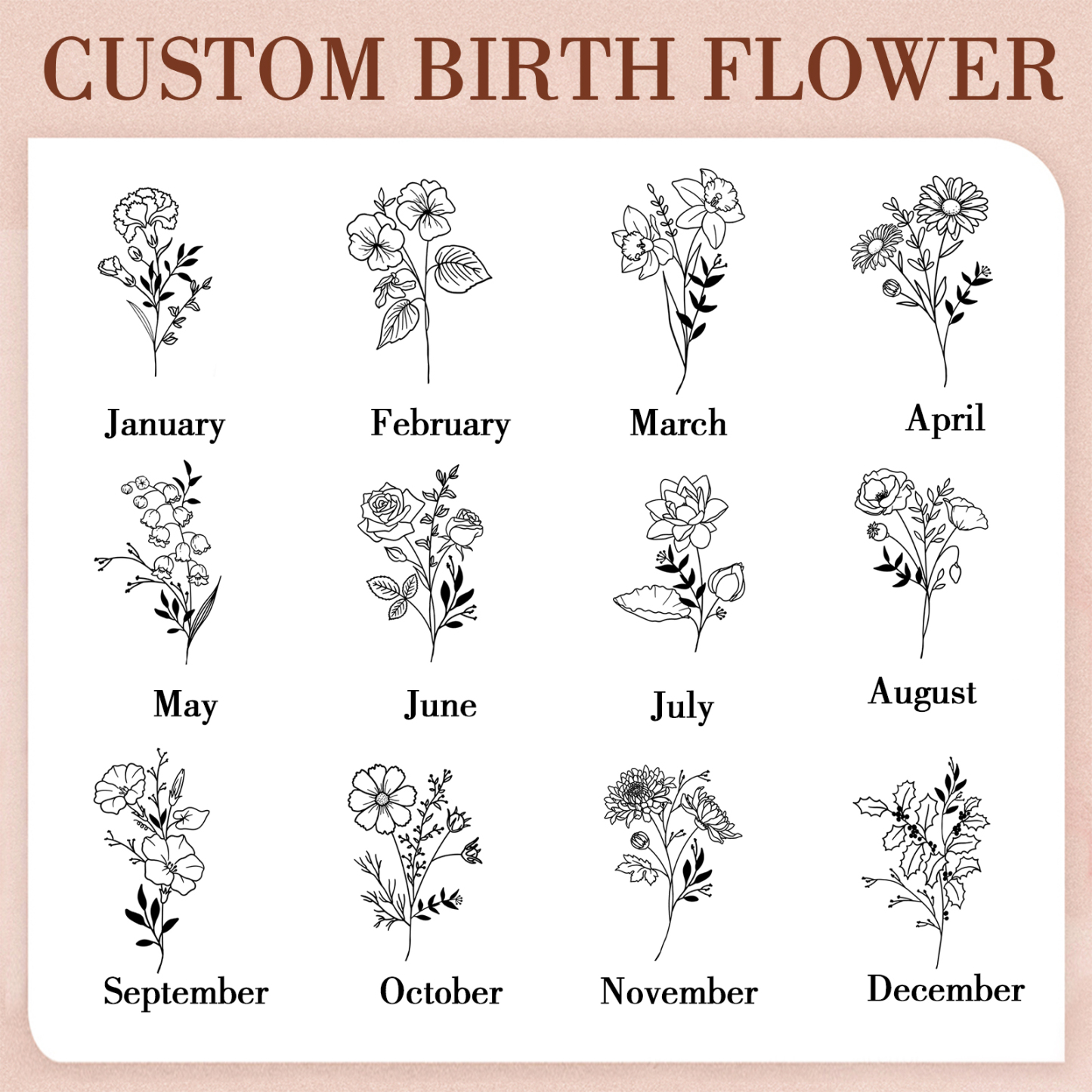 Personalised PU Leather Wallet Birthflower Name Womens Purse Gift for Her