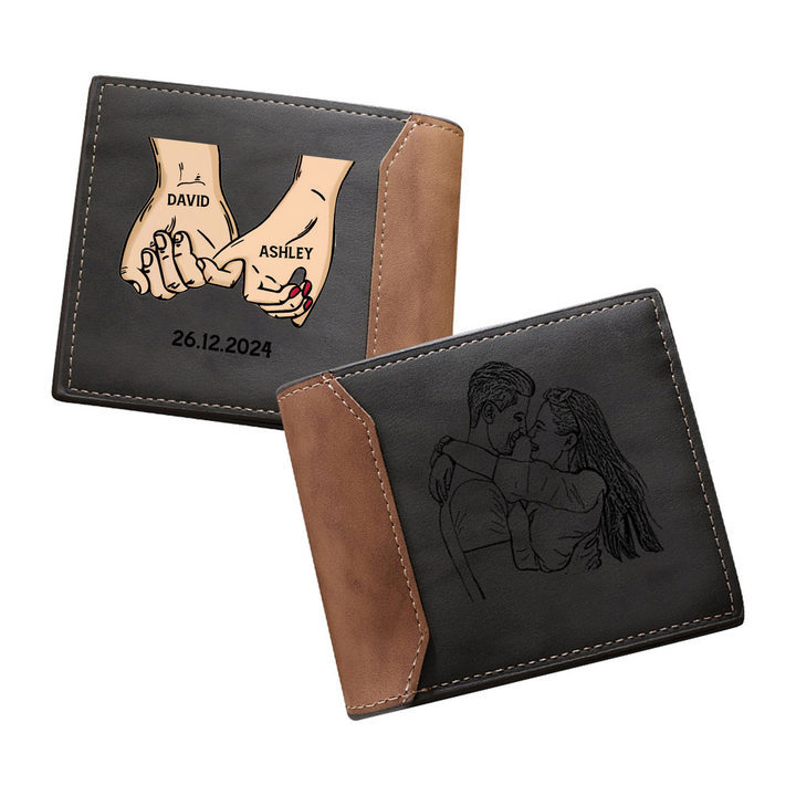 Personalised Men Wallet Custom Photo Names Date Pinky Promise Gift for Him