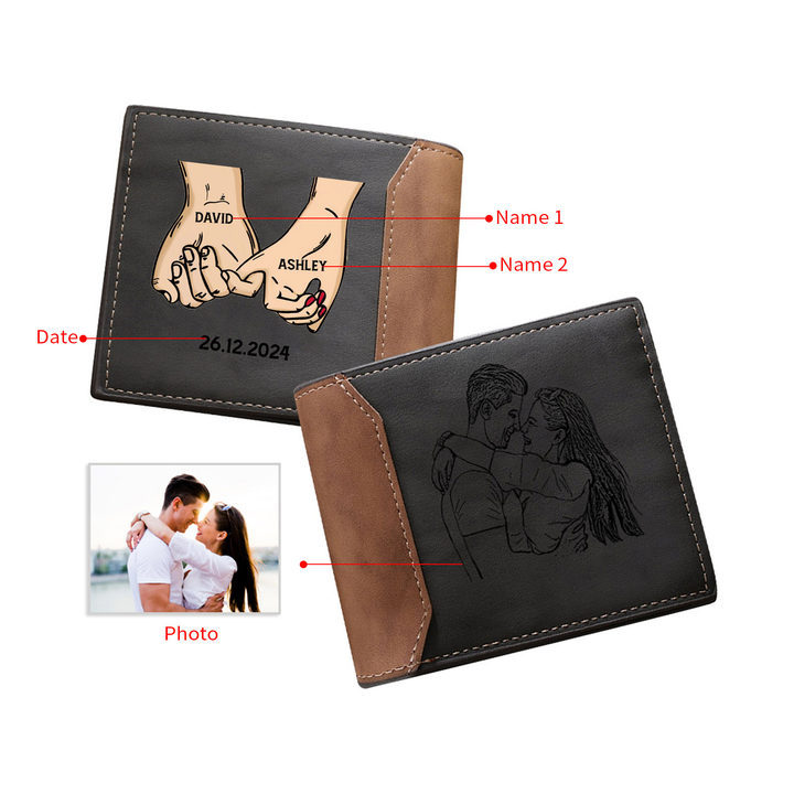 Personalised Men Wallet Custom Photo Names Date Pinky Promise Gift for Him