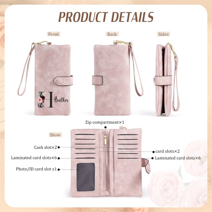 Personalised Women's Wallet with Birth Floral Initial & Name Gift for Her | Jessemade