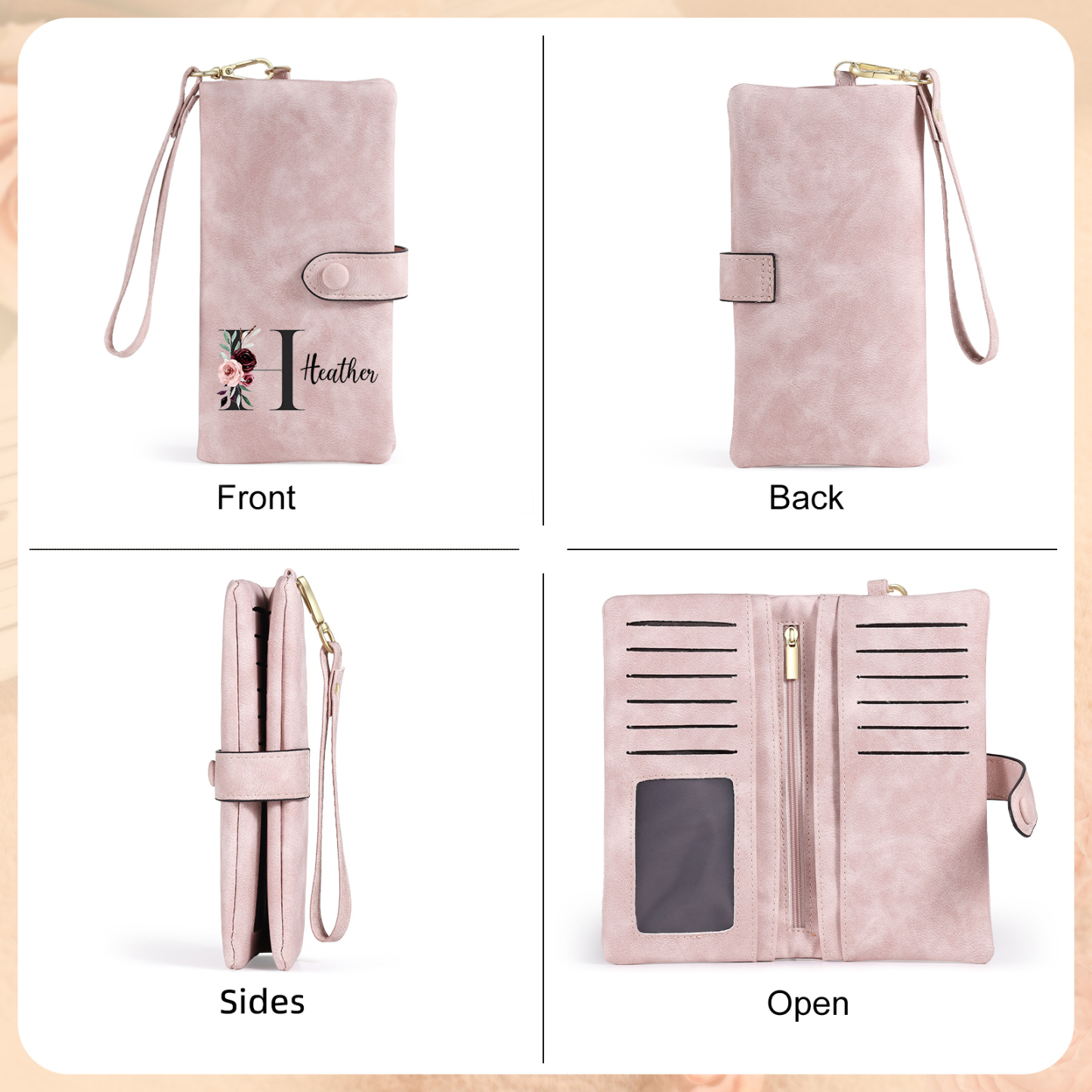 Personalised Women's Wallet with Birth Floral Initial & Name Gift for Her | Jessemade