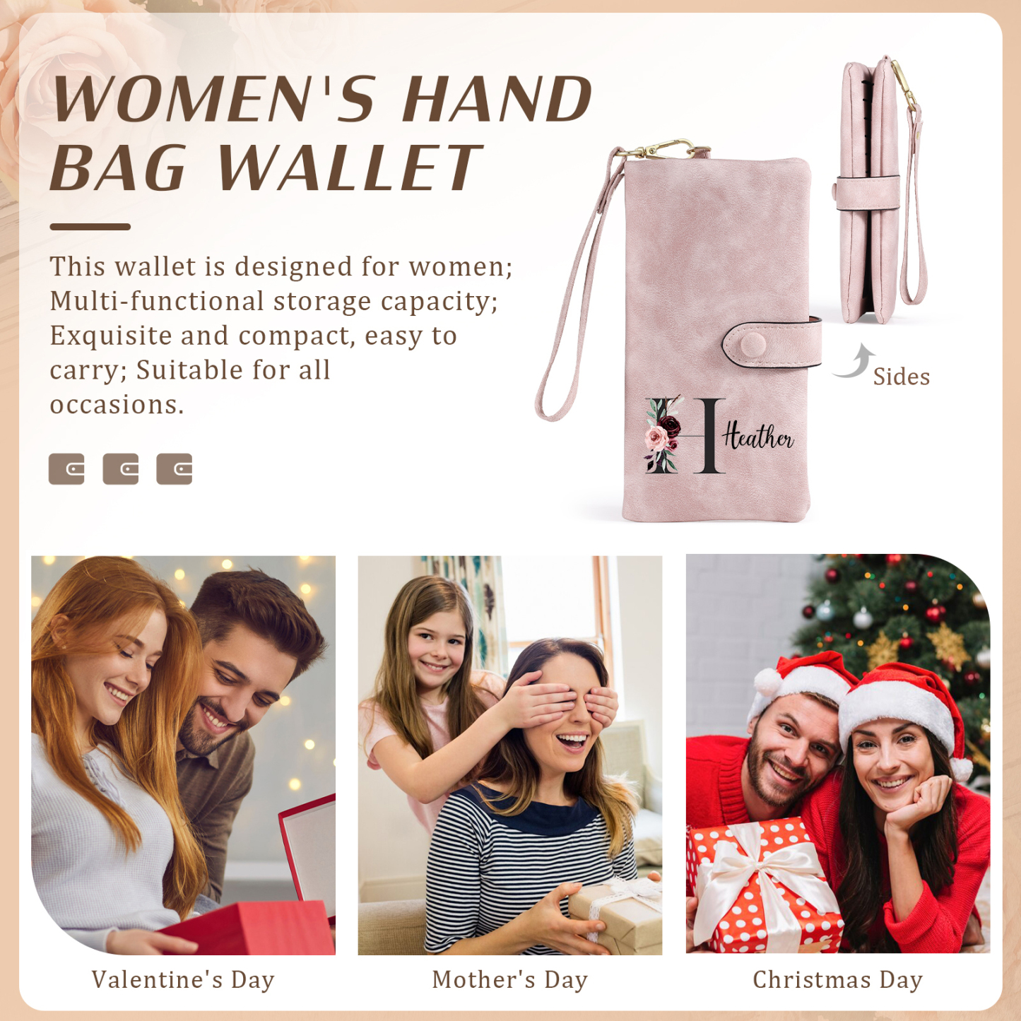 Personalised Women's Wallet with Birth Floral Initial & Name Gift for Her | Jessemade