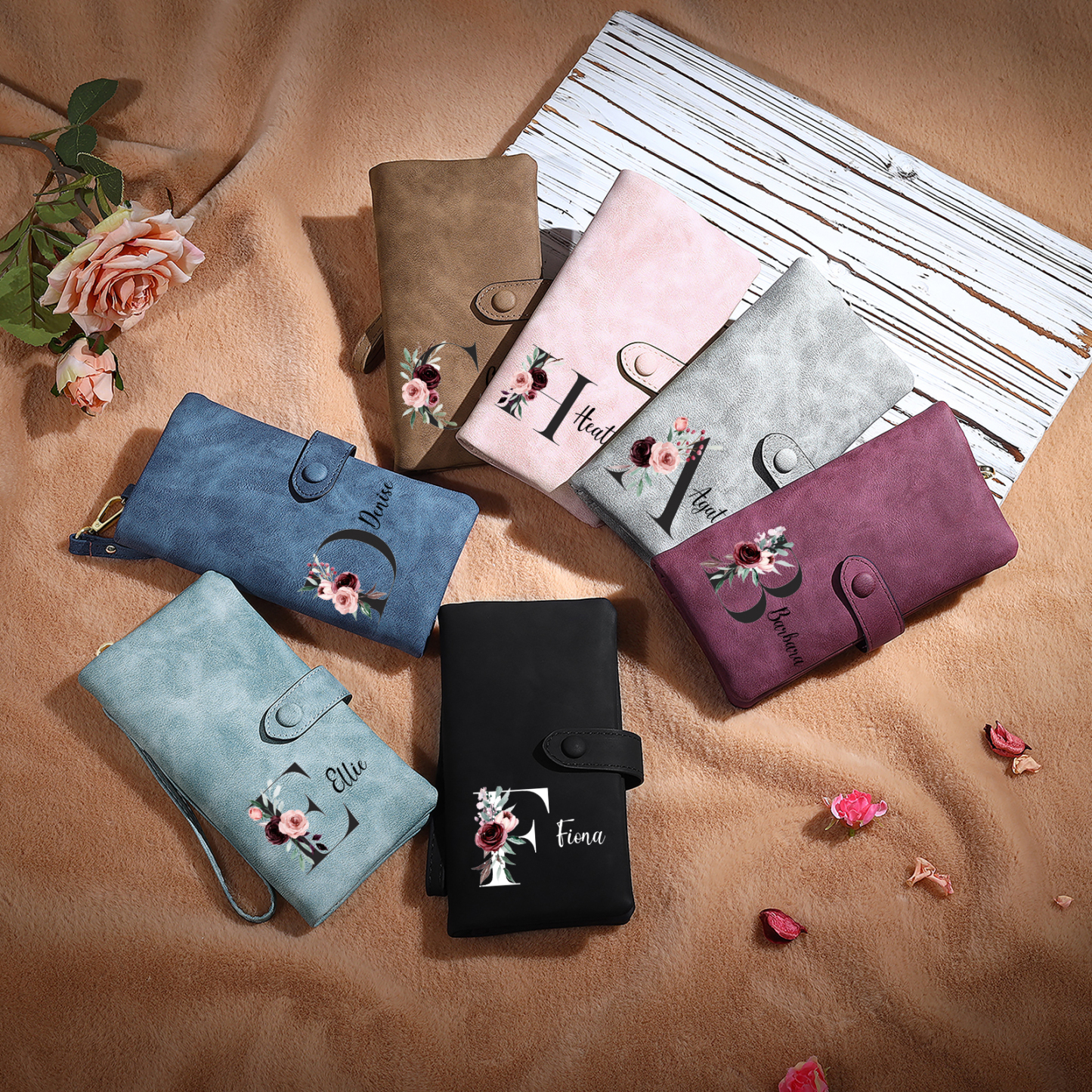 Personalised Women's Wallet with Birth Floral Initial & Name Gift for Her | Jessemade