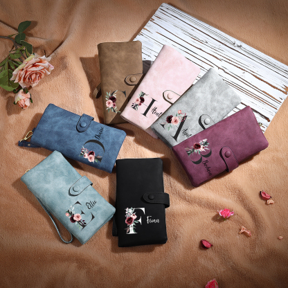 Personalised Women's Wallet with Birth Floral Initial & Name Gift for Her | Jessemade