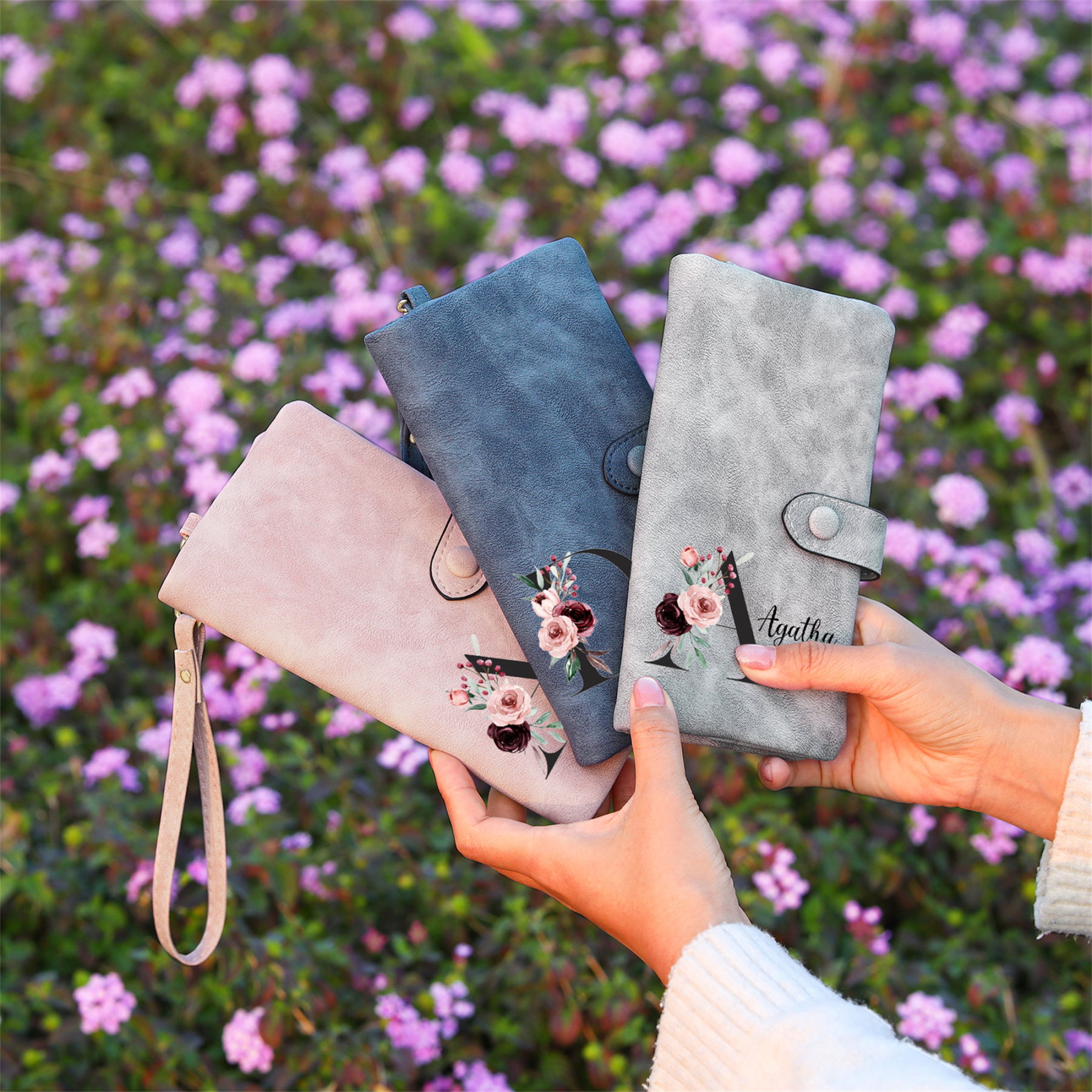 Personalised Women's Wallet with Birth Floral Initial & Name Gift for Her | Jessemade