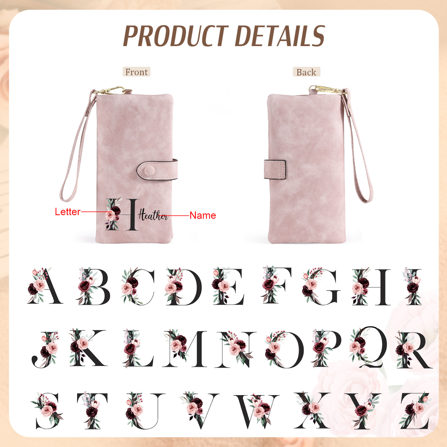 Personalised Women's Wallet with Birth Floral Initial & Name Gift for Her | Jessemade